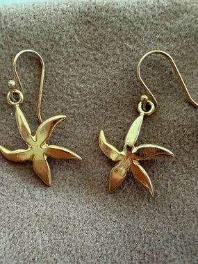 Gold Plated Starfish Dangle Earrings Coastal Chic